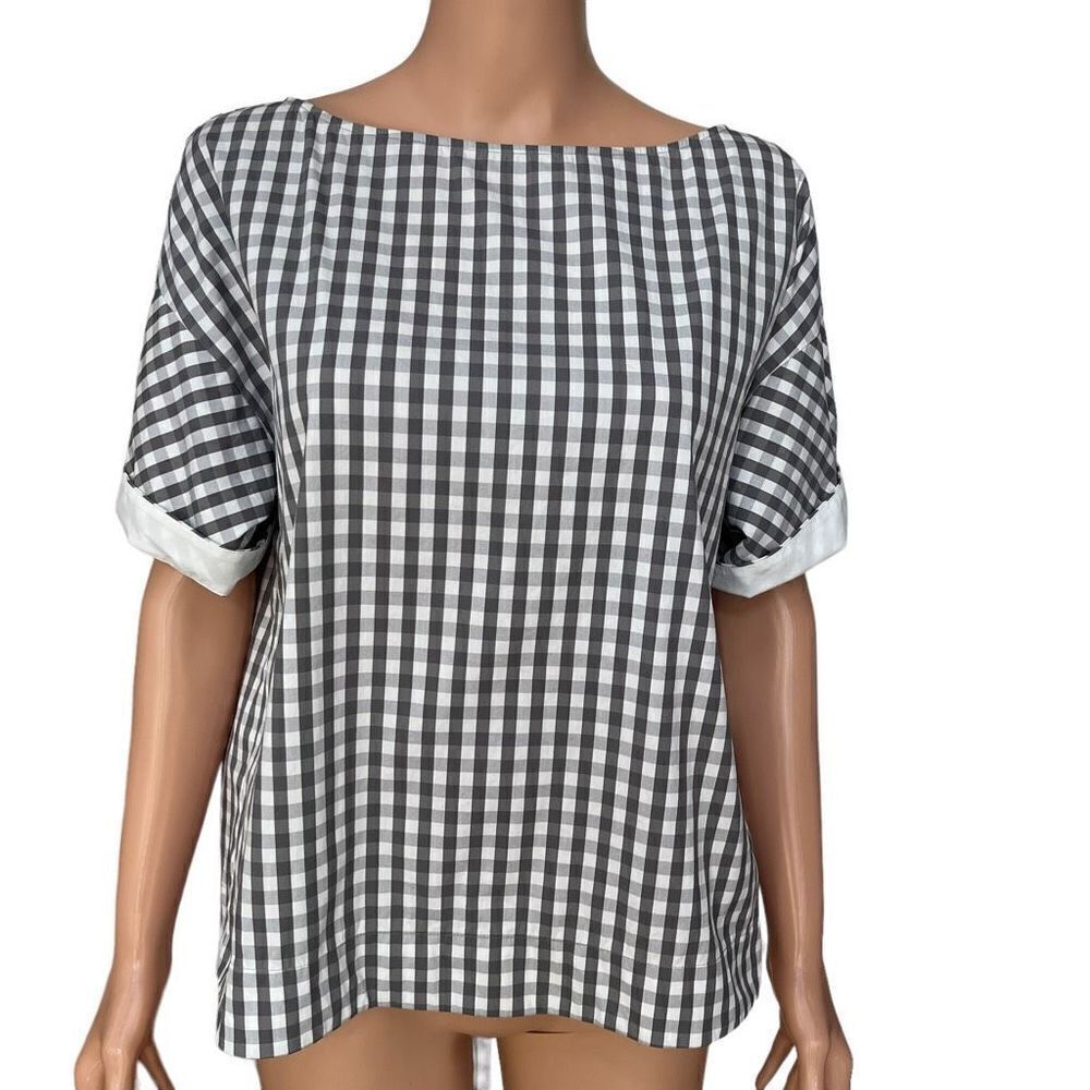 Lafayette 148 New York plaid cotton boxy fit blouse size S oversized